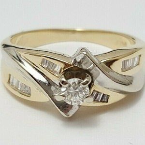 Unique 14K Karat Solid Two Tone Multi Tone Gold Designer Diamond Ring Size 6.25